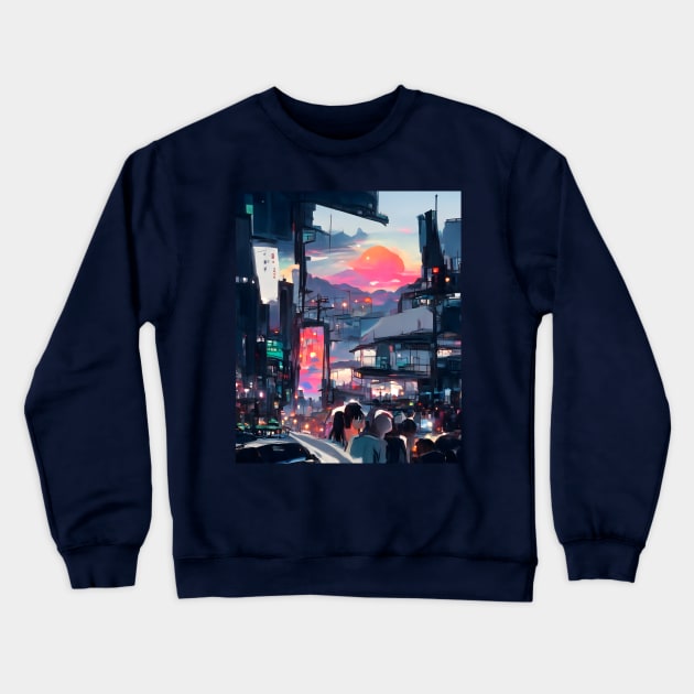 Dreamy Sunset Atmosphere City Night Life Crewneck Sweatshirt by DaysuCollege